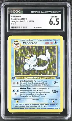 1st Edition Vaporeon 12/64 Pokemon TCG: Jungle CGC 6.5 EX/NM+ Pokemon WOTC 1999 - Image 1