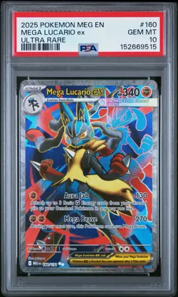 Mega Lucario ex Pokemon Mega Evolution Ultra Rare Holo 160/132 PSA 10 Gem Mint - Image 1