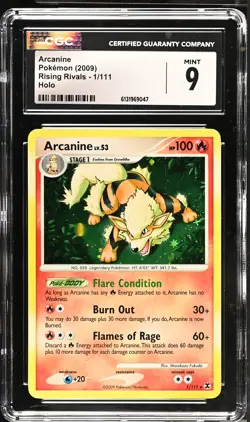 CGC 9 MINT Arcanine 1/111 Holo Rising Rivals Pokemon Card - Image 1