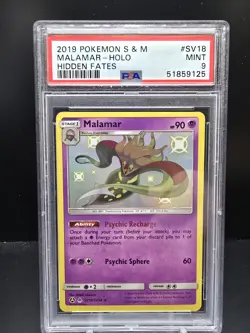 CZG03 - Pokemon 2019 Sun & Moon Hidden Fates Shiny Malamar Holo Rare SV18 PSA 9 - Image 1