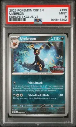 Umbreon #130 - Pokemon Obsidian Flames Stamped Europe Exclusive Promo - PSA 9 - Image 1