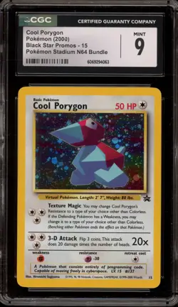 Pokemon Cool Porygon Stadium N64 Black Star Holo Promo #15 CGC 9 Mint - Image 1
