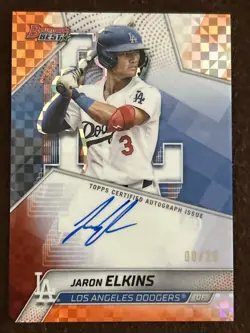 2025 Bowman's Best Jaron Elkins #B25-JE Dodgers Auto Orange X Fractor /25 - Image 1