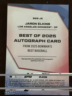 2025 Bowman's Best Jaron Elkins #B25-JE Dodgers Auto Orange X Fractor /25 - Image 2