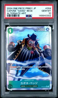 One Piece Japanese PRB01 CAPONE GANG BEGE Alternate Art PSA 10 #004 - Image 1