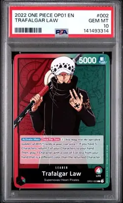 2022 ONE PIECE OP01-ROMANCE DAWN #002 TRAFALGAR LAW PRE ERRATA PSA 10 - Image 1
