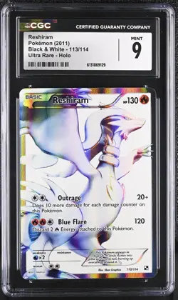 CGC 9 MINT Reshiram 113/114 Black & White Ultra Rare Holo Pokemon Card - Image 1