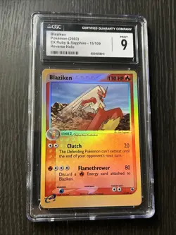 CGC 9 MINT Pokemon Card Ruby & Sapphire 15 BLAZIKEN Reverse Holo - Image 1