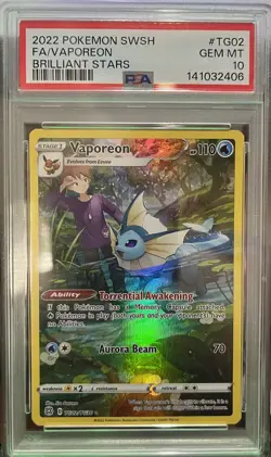 2022 Pokemon TCG SWSH Brilliant Stars Vaporeon TG02/TG30 PSA GEM MT 10 - Image 1