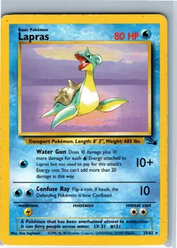 Pokemon Card - Lapras - 25/62 Rare Unlimited - Fossil Unlimited Vintage Card - Image 1