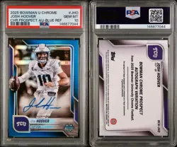 2025 Bowman U Chrome Josh Hoover Blue Refractor AUTO /150 PSA 10 Indiana Hoosier - Image 3