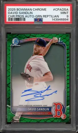 2025 Bowman Chrome DAVID SANDLIN #CPA-DSA 1st Green Reptilian Auto /99 PSA 9 - Image 1