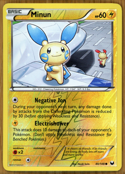 Minun - 40/108 ~ Reverse Holo ~ B&W Dark Explorers ~ Slight Play!! - Image 1
