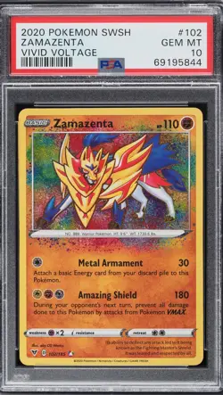 2020 Pokemon Sword & Shield Vivid Voltage Amazing Rare Zamazenta #102 PSA 10 - Image 1