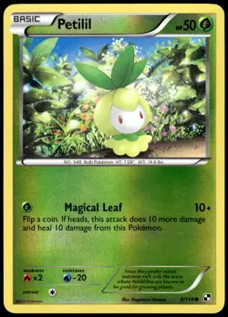 Petilil 9/114 Common Black & White Pokemon Reverse Holo NM - Image 1