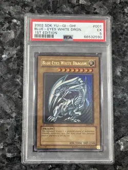 Yugioh TCG Blue-Eyes White Dragon SDK-001 1st Edition Ultra Rare PSA 5 EX - Image 1