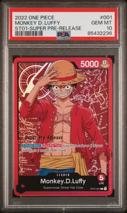 MONKEY D. LUFFY SUPER PRE RELEASE LEADER PSA 10 ONE PIECE ST01-001 ENGLISH - Image 1
