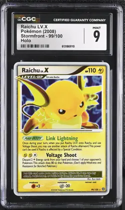 CGC 9 MINT Raichu LV.X 99/100 Stormfront Holo Pokemon Card - Image 1