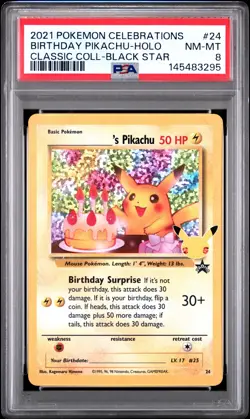 Birthday Pikachu Holo 24 Celebrations Classic Collection Pokemon PSA 8 *295 - Image 1