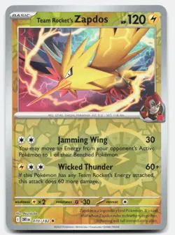 Team Rocket's Zapdos 070 Reverse Holo 182 Rare Destined Rivals Pokemon Near Mint - Image 1
