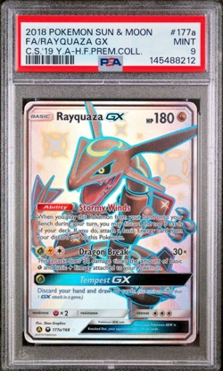 Pokemon PSA 9 MINT Rayquaza GX 177a/168 Premium Collection Promo Holo 177a 2018 - Image 1