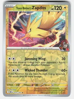 Team Rocket's Zapdos 070 Reverse Holo 182 Rare Destined Rivals Pokemon Near Mint - Image 1