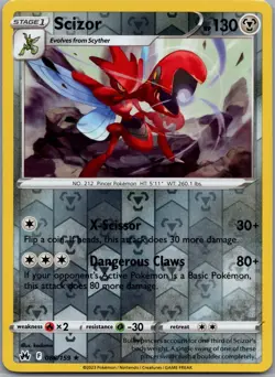Scizor 086/159 Rare Crown Zenith Pokemon Reverse Holo Lightly Played - Image 1