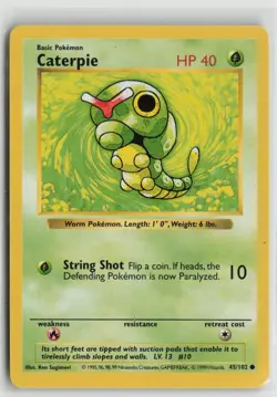 Caterpie 45/102 Common Base Set Shadowless Pokemon NM - Image 1