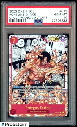 2023 One Piece OP-02 EN Manga Alternate Art #013 Portgas D Ace PSA 10 GEM MINT - Image 1