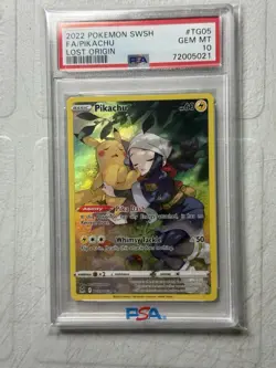 2022 POKEMON SWORD & SHIELD LOST ORIGIN #TG05 FULL ART/PIKACHU PSA 10 - Image 1
