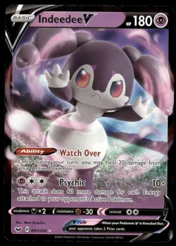 Pokemon TCG SWSH01: Sword & Shield Base Set #091/202 Indeedee V NM - Image 1
