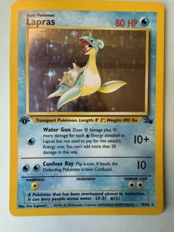 NEAR MINT Pokemon Lapras 1st Ed Fossil #10 Holo Rare - WOTC Vintage - CLEAN - Image 1