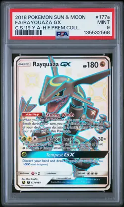 2018 POKEMON SUN & MOON CELESTIAL STORM #177A FULL ART/RAYQUAZA GX PSA 9 - Image 1