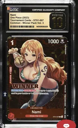One Piece CCG Nami Winner Pack Vol. 3 ST01-007 Tournament Card CGC 10 Bandai - Image 1
