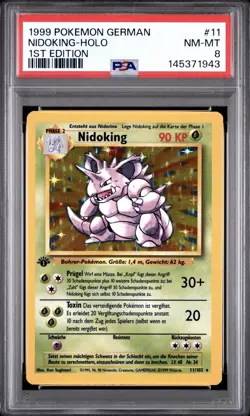 1999 Pokemon GERMAN 1st Edition Base Set Nidoking Holo 11/102 PSA 8 NM-MT - Image 1