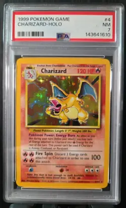 1999 POKEMON BASE SET UNLIMITED #4 CHARIZARD-HOLO PSA 7 (NEWLY GRADED-NEW CERT) - Image 1