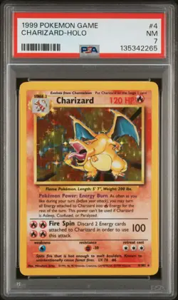 1999 POKEMON BASE SET UNLIMITED #4 CHARIZARD-HOLO PSA 7 - Image 1