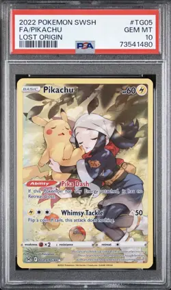 2022 POKEMON SWORD & SHIELD LOST ORIGIN #TG05 FULL ART/PIKACHU PSA 10 - Image 1