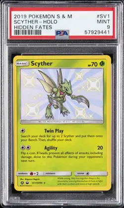 2019 POKEMON SUN & MOON HIDDEN FATES #SV1 SCYTHER-HOLO PSA 9 - Image 1
