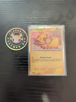 Pikachu 051/162 Stamped Pokemon Day 2026 Holo SWIRL With Coin Pokemon Card - Image 1