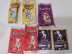 1999 Base 5 Empty Booster Pack Wrapper 2 Gyarados 2 Mewtwo Pokemon Wrapper + - Image 1