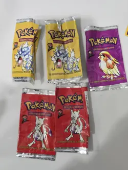 1999 Base 5 Empty Booster Pack Wrapper 2 Gyarados 2 Mewtwo Pokemon Wrapper + - Image 2