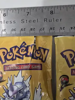 1999 Base 5 Empty Booster Pack Wrapper 2 Gyarados 2 Mewtwo Pokemon Wrapper + - Image 4