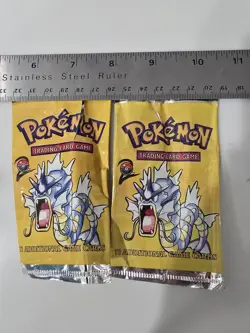 1999 Base 5 Empty Booster Pack Wrapper 2 Gyarados 2 Mewtwo Pokemon Wrapper + - Image 5