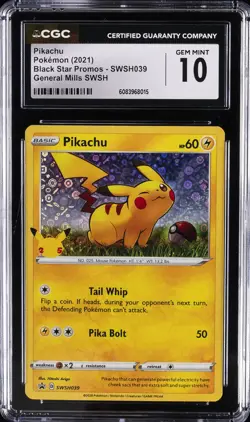 2021 POKEMON BLACK STAR PROMOS GENERAL MILLS SWSH PIKACHU CGC 10 GEM MINT - Image 1