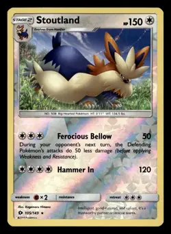 Stoutland 105/149 Rare Sun & Moon Reverse Holo Pokemon NM - Image 1