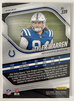2025 Panini Prizm - Tyler Warren #339 White Disco Prizm (RC) Colts - Image 2