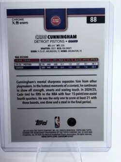 2025-26 Topps Chrome - Cade Cunningham #88 X-Fractor Detroit Pistons - Image 2