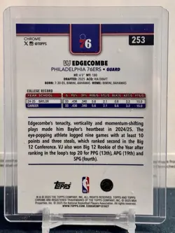 2025-26 Topps Chrome VJ Edgecombe BLUE X-Fractor Rookie RC SP #253 - Image 2