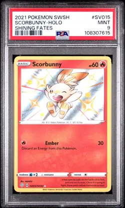 2021 POKEMON SWORD & SHIELD SHINING FATES #SV015 SCORBUNNY-HOLO PSA 9 - Image 1